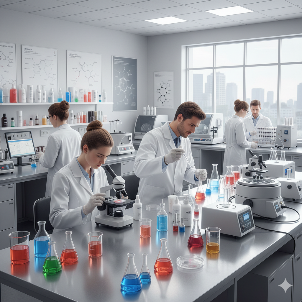 Laboratorieteam analyserar hudvårdsingredienser för att bedöma säkerhet och klarlägga vad som räknas som icke-toxisk hudvård.